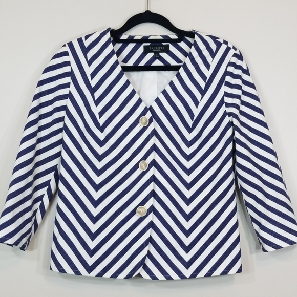 Talbots Jackets & Blazers - Talbots Stripe V-Neck Navy/White Cotton blazer